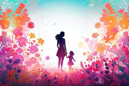 Illustrated Mother's Day Greeting Card Silhouette Design. Generative AIの素材