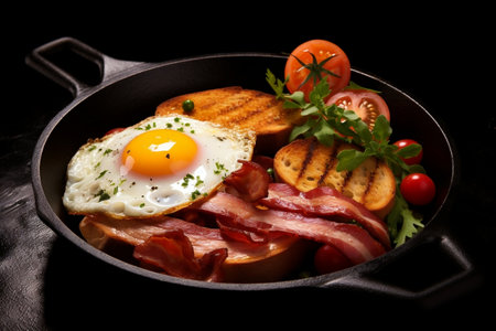 Classic English Breakfast: Fried Eggs and Bacon. Generative AIの素材
