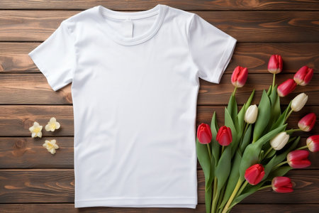 Tulip Flower Women's T-Shirt Mockup. Generative AIの素材