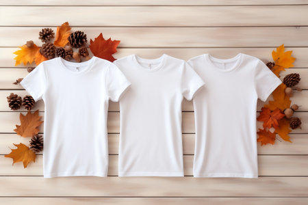 White Women's Cotton T-Shirt Mockup with Pumpkins. Generative AIの素材