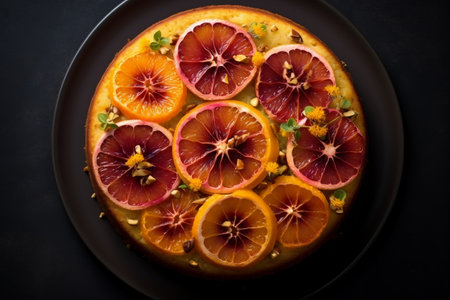 Delicious Blood Orange Polenta Cake with Pistachios. Generative AIの素材