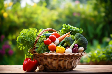 Fresh Organic Vegetable Wicker Basket. Generative AIの素材