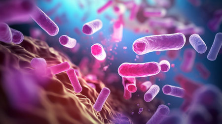 Bacteria Virus Microscopic image close up 3D render.の素材