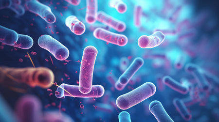 Bacteria Virus Microscopic image close up 3D render.の素材