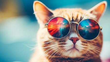 Closeup portrait of funny smart cat wearing sunglasses.の素材