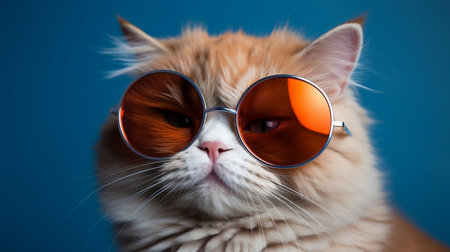 Closeup portrait of funny smart cat wearing sunglasses.の素材