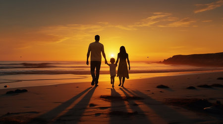 Parents with kid on beach.の素材