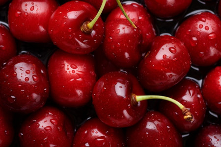 Sour red cherry background rotation: Fresh juicy wet.の素材