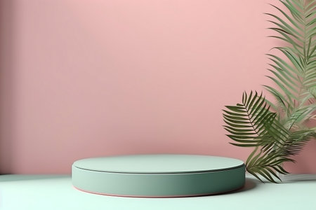 Elevated Podium with Plant Branches: 3D Background Illustration. Generative AIの素材