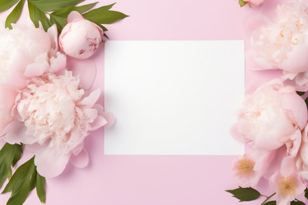Garden Peonies Greeting Card Mockup. Generative AIの素材