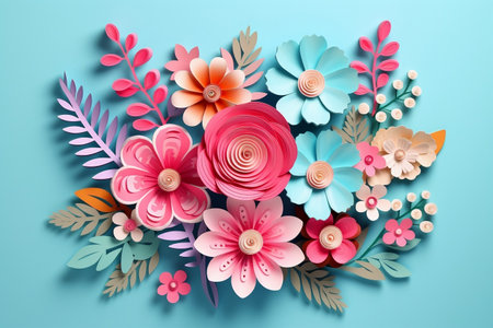 Botanical Arrangement 3D Banner with Flowers Illustration. Generative AIの素材