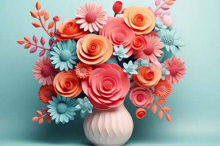 Botanical Arrangement 3D Banner with Flowers Illustration. Generative AIの素材