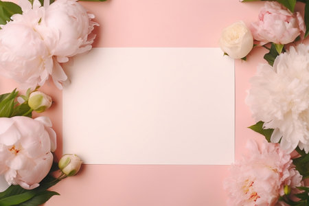 Garden Peonies Greeting Card Mockup. Generative AIの素材