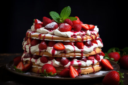 Scrumptious Strawberry Biscuit Cake Torte Dessert. Generative AIの素材
