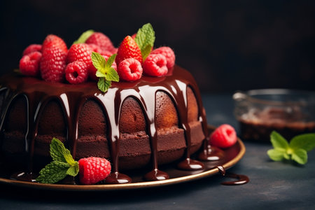 Decadent Chocolate Bundt Cake Dessert with Ganache Topping. Generative AIの素材