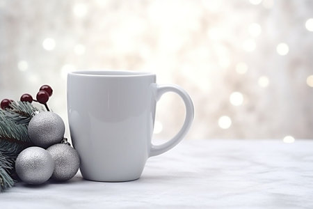 White Mug with Tree Branches. Generative AIの素材