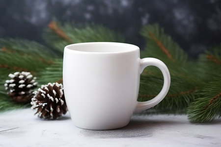 White Mug with Tree Branches. Generative AIの素材