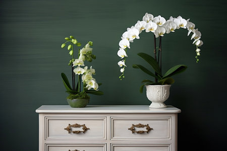 Exquisite Tropical White Phalaenopsis Orchid in a Glass. Generative AIの素材
