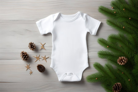 Christmas Baby Bodysuit Mockup. White, Girl or Boy. Generative AIの素材