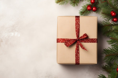 Vintage Christmas Gift Box Mockup with Red Ribbon. Generative AIの素材