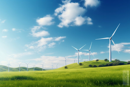 Wind Turbines in Nature: A Renewable Energy Concept. Generative AIの素材