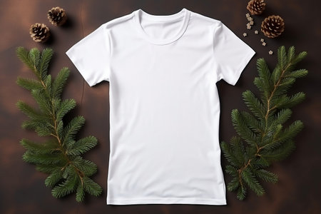 Christmas Tree Mockup on White Women's Cotton T-Shirt. Generative AIの素材