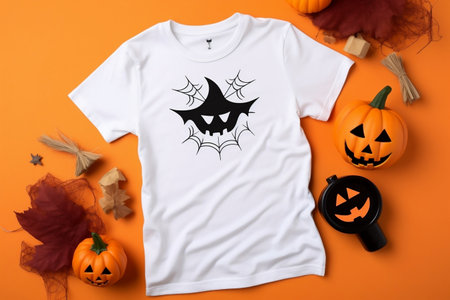 Halloween Mockup White Women's Cotton T-Shirt. Generative AIの素材