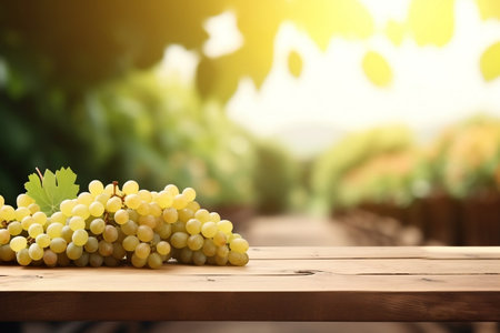 Wooden Table with Fresh White Grapes and Free Space. Generative AIの素材