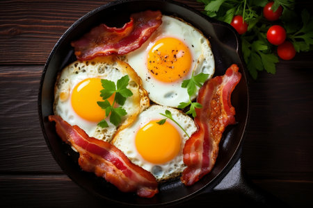 Classic English Breakfast with Fried Eggs and Bacon. Generative AIの素材