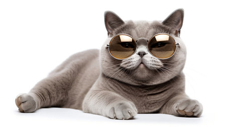 A Chuckling British Shorthair Cat with Round Glassesの素材