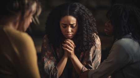 Empathetic Support: Caring African American Woman Consoling a Sad Friend .Aiの素材