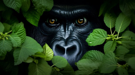 Curious Gorilla Among Green Leaves .Aiの素材