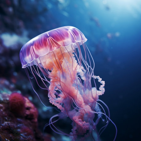 Closeup Shot of a Jellyfish Swimming in the Sea.の素材