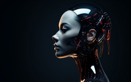Artificial Elegance Android Face on a Dark Canvasの素材