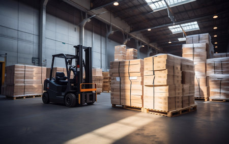 Efficient Warehousing Forklift Loading Pallets and Boxesの素材