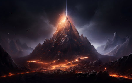 Ascending Luminescence Futuristic Mountain with Glowing Pathの素材