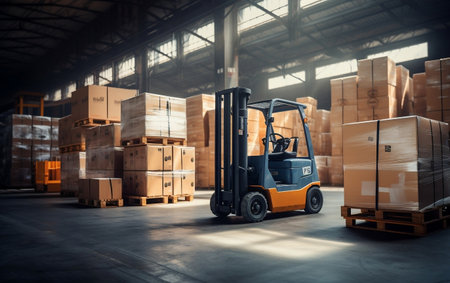 Efficient Warehousing Forklift Loading Pallets and Boxesの素材