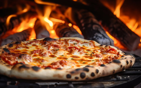 Wood Fired Delight Closeup of Freshly Baked Pizzaの素材