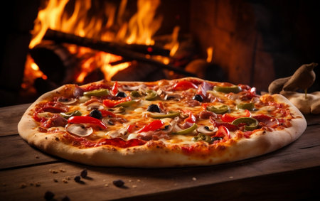 Pizza Perfection Closeup of Traditional Wood Fired Delightの素材