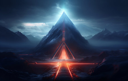 Trail to the Future Futuristic Mountain Illuminated Ascentの素材