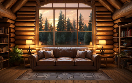 Rustic Charm Log Cabin Interior Home Mockupの素材