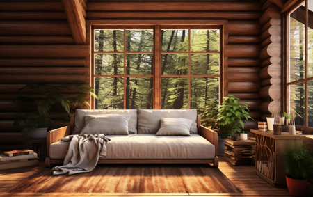 Rustic Charm Log Cabin Interior Home Mockupの素材