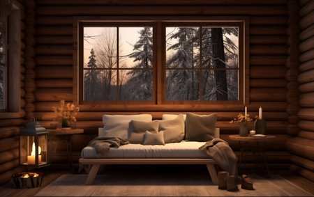 Log Cabin Comfort Cozy Interior Home Mockupの素材