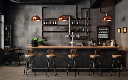 Industrial Chic Stylish Bar Nook with Dark Gray Wallsの素材
