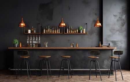 Industrial Chic Stylish Bar Nook with Dark Gray Wallsの素材