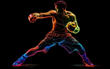 Neon Knockout Outline Illustration of Man Boxingの素材