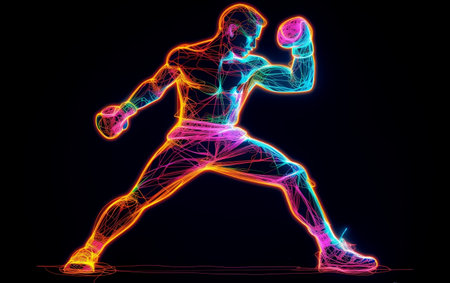 Neon Knockout Outline Illustration of Man Boxingの素材