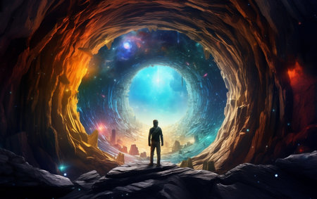 Portal to the Unknown Man Gaze Beyond the Caveの素材