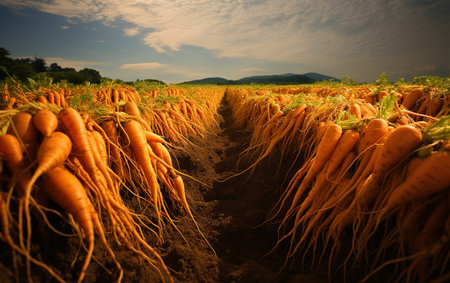 Vibrant Orange Roots in the Earth Carrot Farmingの素材