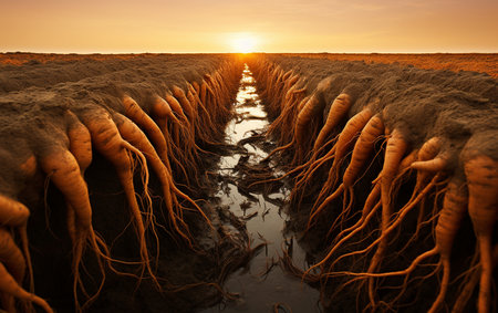 Vibrant Orange Roots in the Earth Carrot Farmingの素材